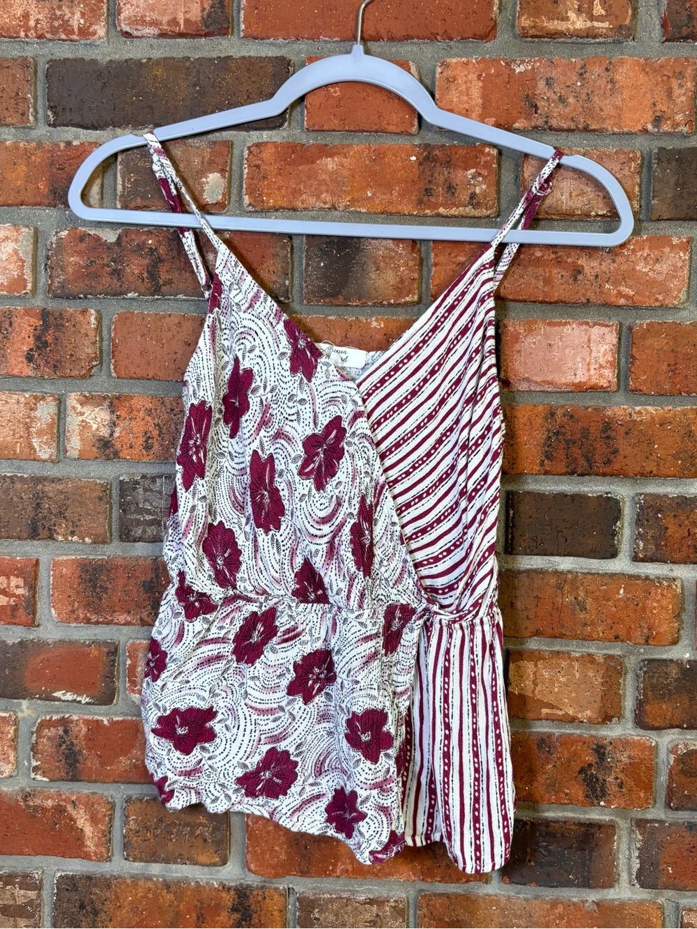 Beacon Apparel womens patchwork surplice cami top mixed print burgundy M